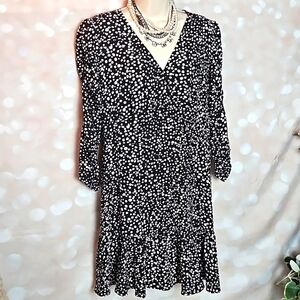 Scoop | Black and White Dotted Ruffled Dress